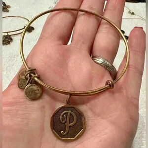 ALEX AND ANI Initial “P” Charm Bangle- Rafaelian Gold (mild discolor from wear)